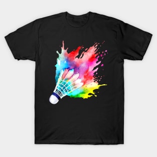 Badminton Shuttlecock Watercolor Player Gift Artistic Artsy T-Shirt